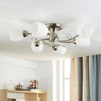 Lindby Tatas ceiling light, 64 cm, nickel, 6-bulb, glass
