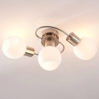 Lindby Ciala ceiling light, 3-bulb, nickel-coloured, glass