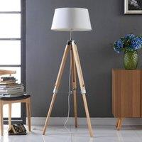 Lindby floor lamp Katie, 162 cm, white, textile, wood, tripod