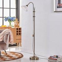 Lindby Otis floor lamp, antique brass, glass, 170 cm, E27