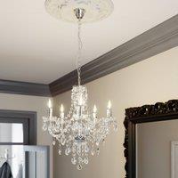 Lindby chandelier Merida, chrome, metal, 5-bulb, 52 cm