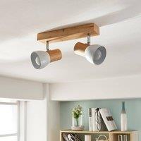 Lindby ceiling light Thorin, 27 cm, 2-bulb, white, wood, E14