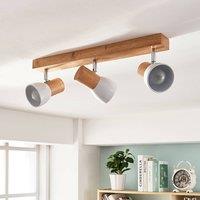 Lindby ceiling light Thorin, 47 cm, 3-bulb, white, wood, E14