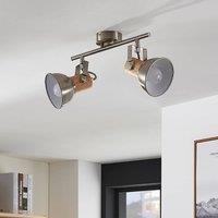 Lindby Dennis ceiling light with wood, 2-bulb.