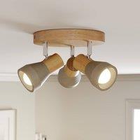 Lindby Filiz spotlight, 3-bulb, round, 20 cm, wood, concrete