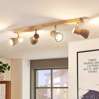 Lindby Filiz spotlight, 4-bulb, 77 cm, wood, concrete, E14