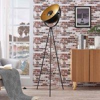 Lindby Meline floor lamp, black/gold, metal, tripod