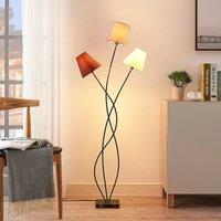 Lindby Three-bulb floor lamp Melis with fabric lampshades