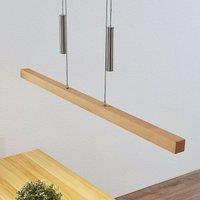 Lucande LED hanging light Pia, beech wood, 100 cm, 1,290 lm