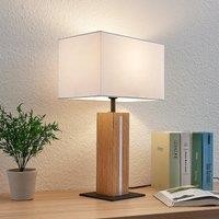 Lindby Garry fabric table lamp with wooden frame, angular