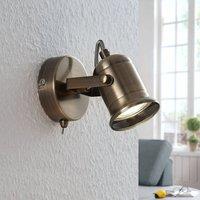 Lindby wall light Anze, 10 m, antique brass, switch