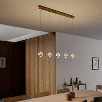 Lucande LED hanging light Hayley, 96 cm, 5-bulb, gold, glass