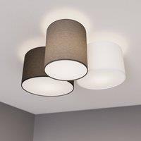Lindby ceiling light Laurenz, 3-bulb, grey/brown, textile