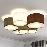 Lindby Laurenz ceiling light, 99 cm, 6-bulb, grey/brown