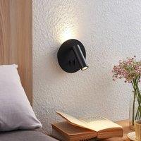 Lucande Magya LED wall light, black, 2-bulb, round