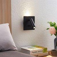 Lucande Magya LED wall light, black, 2-bulb, angular