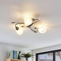 Lindby ceiling light Yannie, 3-bulb, 50cm, nickel/white, glass