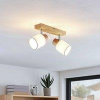 Lindby downlight Wanessa, 39cm, 2-bulb, wood, white, E14