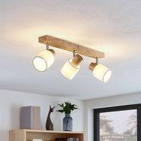 Lindby downlight Wanessa, 47cm, 3-bulb, white, wood, E14