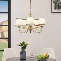 Lindby chandelier Lumiel, 5flg., cream/brass, textile