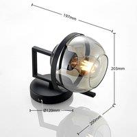 Lindby wall light Marinka, height 20 cm, black, smoked glass