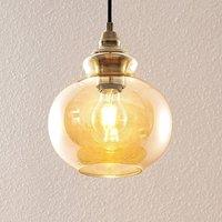 Lindby pendant light Tymoni, 1-bulb, amber, glass, 20 cm