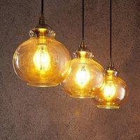 Lindby pendant light Tymoni, 3-bulb, amber, glass, 20 cm