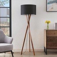 Lucande Auriane floor lamp, tripod, black, fabric, 160 cm