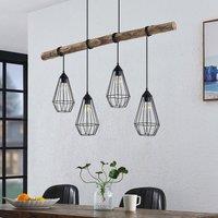 Lindby Eldarion hanging light, wooden beam, 4-bulb