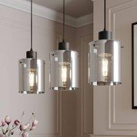 Lindby Kourtney hanging light, 3-bulb, black/grey, glass, E27