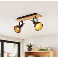 Lindby ceiling lamp Aylis, 2-bulb, 40 cm, black, wood, E14