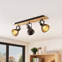 Lindby ceiling lamp Aylis, 3-bulb, 60 cm, black, wood, E14