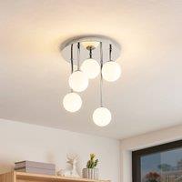Lindby ceiling light Chrissy, 27 cm, chrome, 5-bulb, glass