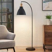 Lindby Trebale floor lamp, black, wood, 154 cm, E27