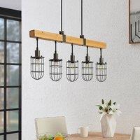 Lindby Serima pendant lamp wood, 5 cage lampshades