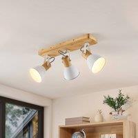 Lindby Merela downlight, white, 45 cm, 3-bulb, wood, E14