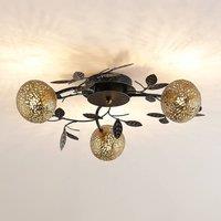 Lucande Evory ceiling lamp, 53 cm, 3-bulb, black/gold, G9