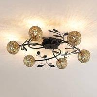 Lucande Evory ceiling lamp, 69 cm, 6-bulb, black/gold, G9