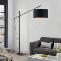 Arcchio arc floor lamp Mossa, 200 cm, black-gold, textile