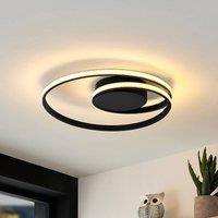 Lindby LED ceiling light Youna, black, aluminium, 39 cm, dimmable