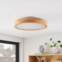 Lindby LED ceiling light Milada, oak, CCT, remote control