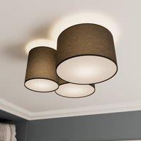 Lindby ceiling light Laurenz, 3-bulb, grey, textile, 63cm