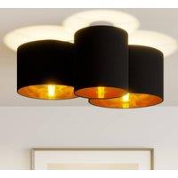 Lindby ceiling light Laurenz, 3-bulb, black/gold, textile