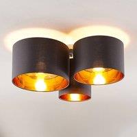 Lindby ceiling light Laurenz, 3-bulb, grey/gold, textile