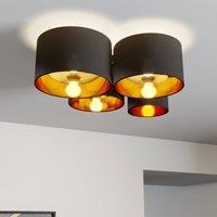 Lindby ceiling light Laurenz, 4-bulb, black/gold, textile