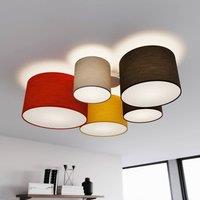 Lindby ceiling light Laurenz, 5-bulb, 93cm, red/yellow, textile