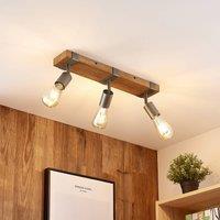 Lindby downlight Quitana, 3-bulb, pine wood, E27
