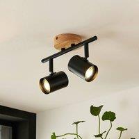 Lindby ceiling light Xiomara, 2-bulb, 27 cm long, wood