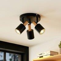 Lindby downlight Junes, 3-bulb, 30 cm, black, wood