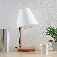 Lucande table lamp Jinda, white, wood, fabric, 50 cm, E27